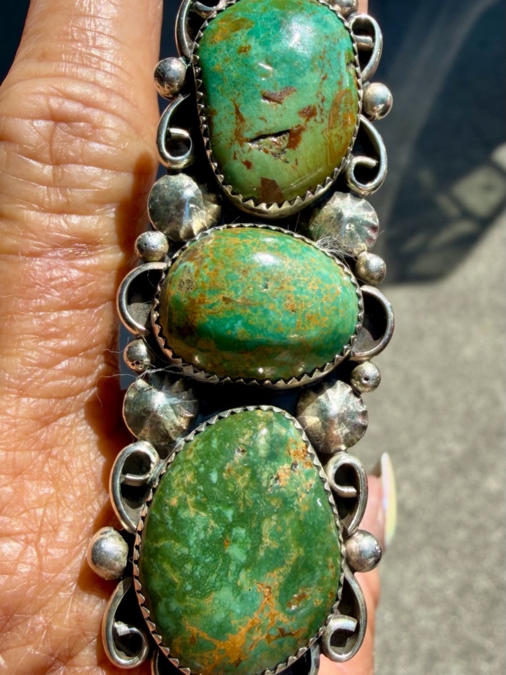Genuine Royston Turquoise/Sterling Silver, Artist Stamped, Adjustable Ring